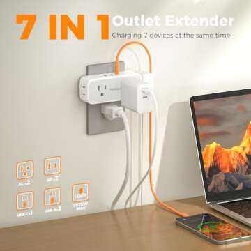 Surge Protector Outlet Extender, TESSAN Multi Plug Splitter with 4 Electrical Outlets 3 USB Ports(1 ...
