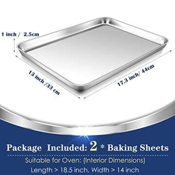 P&P CHEF Baking Sheet Pan Set of 2, Stainless Steel Baking Cookie Sheets Oven Tray, Rectangle 17.3?...
