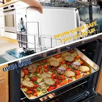 P&P CHEF Baking Sheet Pan Set of 2, Stainless Steel Baking Cookie Sheets Oven Tray, Rectangle 17.3” x 13” x 1”, Non Toxic & Durable Use, Mirror Finished & Dishwasher Safe