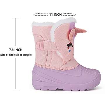MORENDL Unicorn Boots Toddler Girls Waterproof Insulated Snow Boots Cold Weather Warm Lightweight Non-Slip Faux Fur Kids Winter Boots Purple/Pink Size 5（US Toddler）