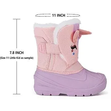 MORENDL Unicorn Boots Toddler Girls Waterproof Insulated Snow Boots Cold Weather Warm Lightweight Non-Slip Faux Fur Kids Winter Boots Purple/Pink Size 5（US Toddler）