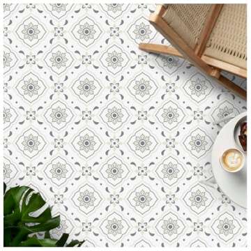 MORCART 20PCS Peel and Stick Vinyl Floor Tiles - Retro Floral Waterproof Design