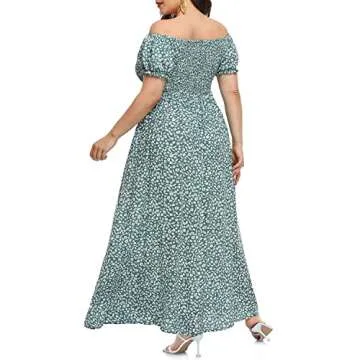 Sage Green Boho Maxi Dress Women Plus Size Sundress Off Shoulder Floral Print Casual Summer Shirred ...