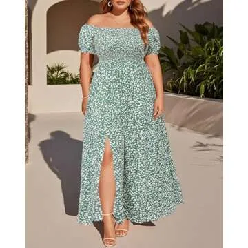 Sage Green Off Shoulder Floral Maxi Dress for Women