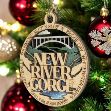 New River Gorge National Park Handcrafted Christmas Ornament | 3" Wood Laser Cut | Bridge Day Scene ...
