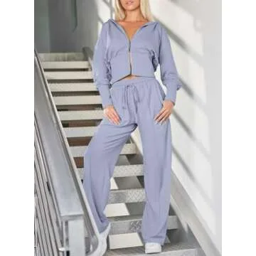 Herseas Sweat Sets for Women 2 Piece Outfits Trendy Loose Fit Zip Up Hoodie Airport Essentials Plus Size Sweatsuit Lounge Sets Light Gray XX-Large 18 20