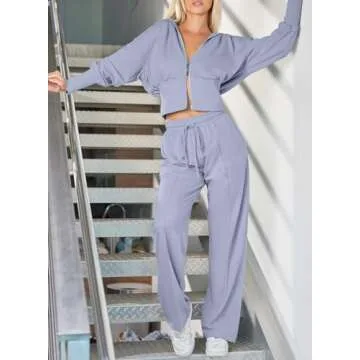 Herseas Sweat Sets for Women 2 Piece Outfits Trendy Loose Fit Zip Up Hoodie Airport Essentials Plus Size Sweatsuit Lounge Sets Light Gray XX-Large 18 20