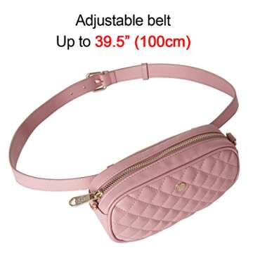 The Lovely Tote Co. Women's 2-way Fanny Pack Small Quilting Crossbody Bag,Dusky Pink