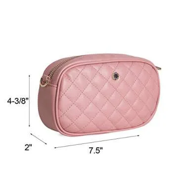 The Lovely Tote Co. Women's 2-way Fanny Pack Small Quilting Crossbody Bag,Dusky Pink