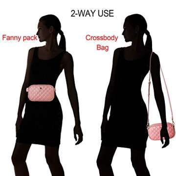 The Lovely Tote Co. Women's 2-way Fanny Pack Small Quilting Crossbody Bag,Dusky Pink