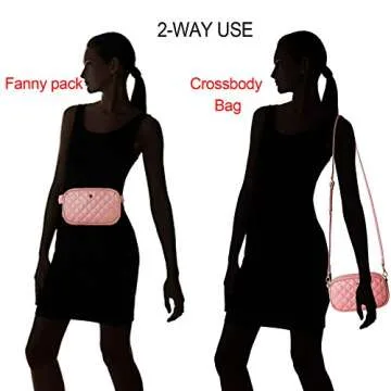 The Lovely Tote Co. Women's 2-way Fanny Pack Small Quilting Crossbody Bag,Dusky Pink