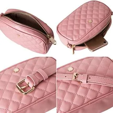 The Lovely Tote Co. Women's 2-way Fanny Pack Small Quilting Crossbody Bag,Dusky Pink
