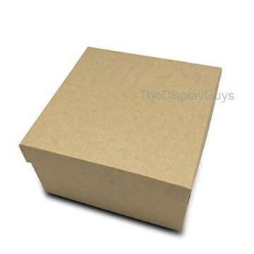 TheDisplayGuys 100-Pack #34 Cotton Filled Cardboard Paper Jewelry Box Gift Case - Kraft Brown (3 7/8" x 3 7/8" x 2")