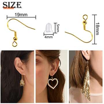 TOAOB 200pcs 925 Silver Plated Earring Hooks Ear Wires Fish Hooks Earring Making Kit with 18mm Gold Hypoallergenic Earring Hooks and 200pcs Earring Backs for DIY Jewelry Making
