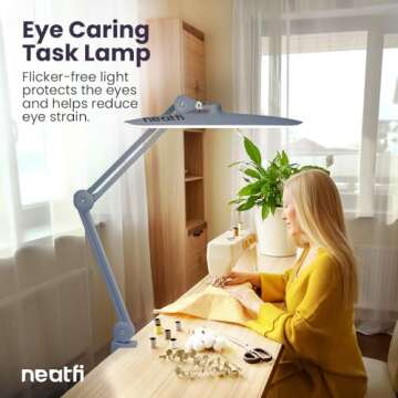 Neatfi XL 2,200 Lumens LED Desk Lamp with Clamp, 24 Watt Bright Architect Task Lamp, 20 Inches Dimmable Computer Light, Adjustable Desk Light for Home, Office, Crafts, Nails & Hobbies (Non-CCT, Gray)