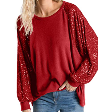 ALLTB Women's Sequin Tops Sparkle Long Sleeve Blouses Shimmer Glitter Sweatshirt Party Crewneck Loos...