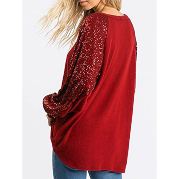 ALLTB Women's Sequin Tops Sparkle Long Sleeve Blouses Shimmer Glitter Sweatshirt Party Crewneck Loose Fit Shirts