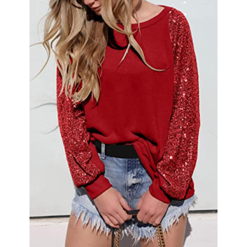 ALLTB Women's Sequin Tops Sparkle Long Sleeve Blouses Shimmer Glitter Sweatshirt Party Crewneck Loose Fit Shirts