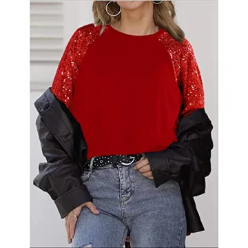 ALLTB Women's Sequin Tops Sparkle Long Sleeve Blouses Shimmer Glitter Sweatshirt Party Crewneck Loose Fit Shirts