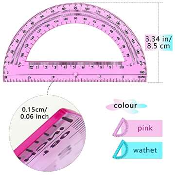 ZZTX 2 Pack Plastic Protractor 6 Inches Math Protractors 180 Degrees for School Office Supplies, Blue/Pink