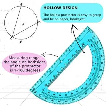 ZZTX 2 Pack Plastic Protractor 6 Inches Math Protractors 180 Degrees for School Office Supplies, Blue/Pink