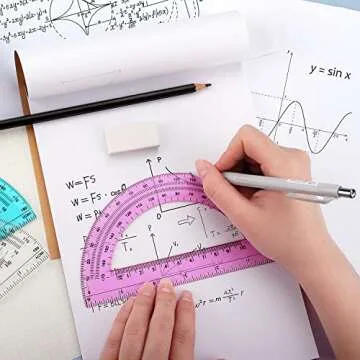 ZZTX 2 Pack Plastic Protractor 6 Inches Math Protractors 180 Degrees for School Office Supplies, Blue/Pink