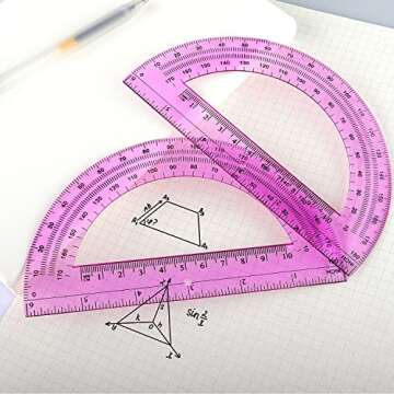 ZZTX 2 Pack Plastic Protractor 6 Inches Math Protractors 180 Degrees for School Office Supplies, Blue/Pink