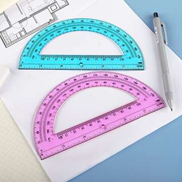 ZZTX 2 Pack Plastic Protractor 6 Inches Math Protractors 180 Degrees for School Office Supplies, Blue/Pink
