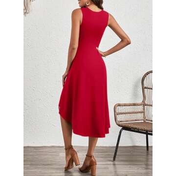 Happy Sailed Red Dresses for Women 2025 Summer Sleeveless Ruched Waist High Waist Irregular Hem Slim...