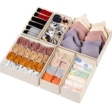 6 Pack Sock Underwear Drawer Organizer Dividers, 58 Cell Foldable Fabric Dresser Closet Organizers a...
