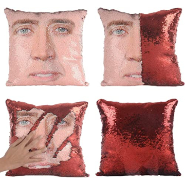 Rackynass Nicolas Cages Pillow Covers Sequin Pillow Cases Funny Gag Gifts White Elephant Gifts Rever...