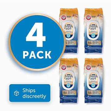 FitRight Fresh Start Flushable & Biodegradable Personal Cleansing Wipes, 192 Wipes (48 Wipes, 4 Packs), for Urinary Incontinence with The Odor-Control Power of ARM & HAMMER Baking Soda