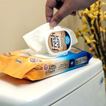 FitRight Fresh Start Flushable & Biodegradable Personal Cleansing Wipes, 192 Wipes (48 Wipes, 4 Packs), for Urinary Incontinence with The Odor-Control Power of ARM & HAMMER Baking Soda