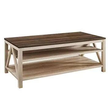 Walker Edison Modern Farmhouse A-Frame Wood Rectangle Coffee Table Living Room Ottoman Storage Shelf, 48 Inch, White Oak