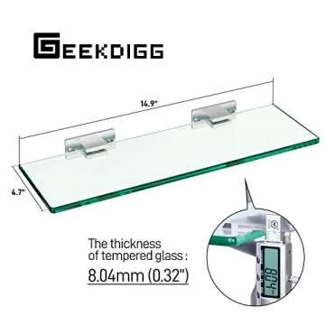 GeekDigg 2 Set Glass Shelves for Wall - No Drilling Shower Caddy with Aluminum Bracket - Bathroom Storage Organizer