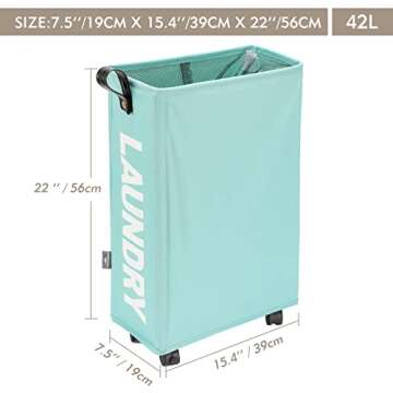 DOKEHOM Slim Laundry Basket with Wheels & Leather Handle