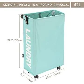 DOKEHOM Slim Laundry Basket with Wheels & Leather Handle