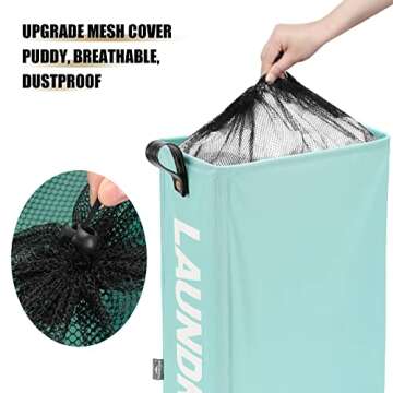 DOKEHOM Slim Laundry Basket with Wheels & Leather Handle