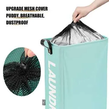 DOKEHOM Slim Laundry Basket with Wheels & Leather Handle