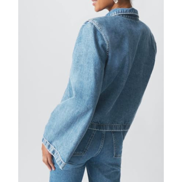 LouVasabuce Women Fashion Cropped Denim Jacket Tie Front Lapel Neck Long Sleeve Jean Coat Lightweight Shacket Fall Blouse