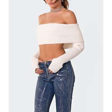 Women Y2k Off Shoulder Long Sleeve Tees Slim Fit Stretchy Top Solid Color Backless Tshirt Fashion Shirts Outfit Y-White