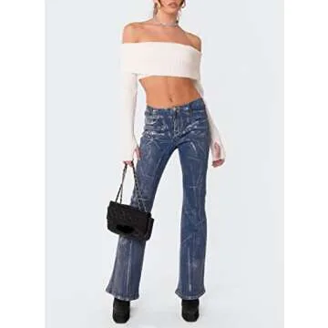 Women Y2k Off Shoulder Long Sleeve Tees Slim Fit Stretchy Top Solid Color Backless Tshirt Fashion Shirts Outfit Y-White