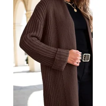 ANRABESS Women Knit Long Cardigan Long Sleeve Open Front Lapel Oversized Sweater Coat 2024 Fall Duster Outerwear Clothes Red Brown Small