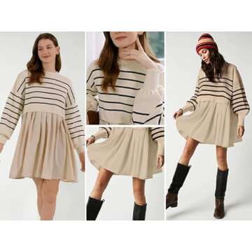 Womens Oversized Sweater Dress Spring Fall Trendy Long Sleeve Crewneck Pullover Tops Relaxed Fit Sweatshirts Mini Dresses