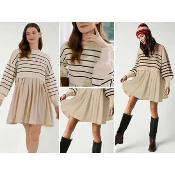 Womens Oversized Sweater Dress Spring Fall Trendy Long Sleeve Crewneck Pullover Tops Relaxed Fit Sweatshirts Mini Dresses