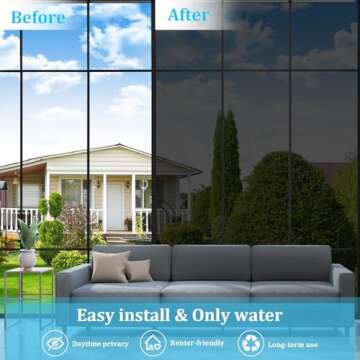 Coavas Window Privacy Film One Way, See Out Not in Windows Tint for Home, Mirror Reflective Blocking Sun Heat Glass Coverings UV Static Cling, 17.5x78.7 Inch