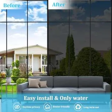 Coavas Window Privacy Film One Way, See Out Not in Windows Tint for Home, Mirror Reflective Blocking Sun Heat Glass Coverings UV Static Cling, 17.5x78.7 Inch