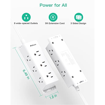 Surge Protector Power Strip: 9 Outlets & 5Ft Cord