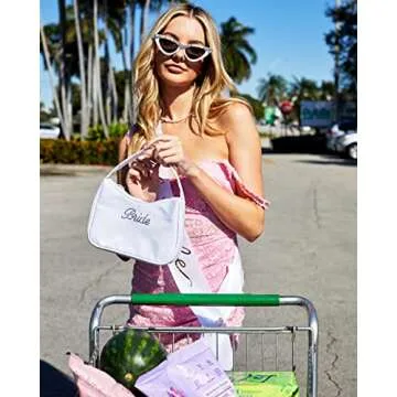 xo, Fetti Bachelorette Party Decorations Bride Mini Bag - White Nylon Purse | Rhinestone Bride To Be Gift, Bachelorette Party Favor, Cute Bride Purse, Shoulder Bag