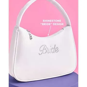 xo, Fetti Bachelorette Party Decorations Bride Mini Bag - White Nylon Purse | Rhinestone Bride To Be Gift, Bachelorette Party Favor, Cute Bride Purse, Shoulder Bag